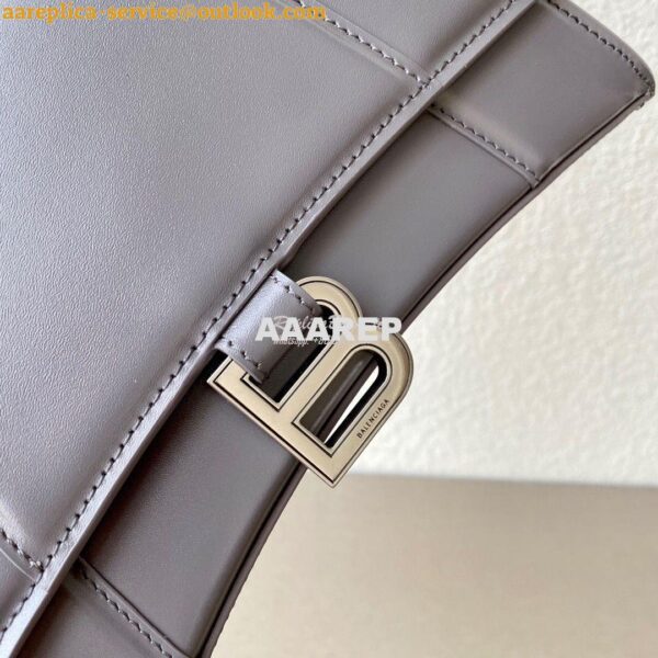 Replica Balenciaga Hourglass Top Handle Bag In Grey Shiny Box Calfskin 4