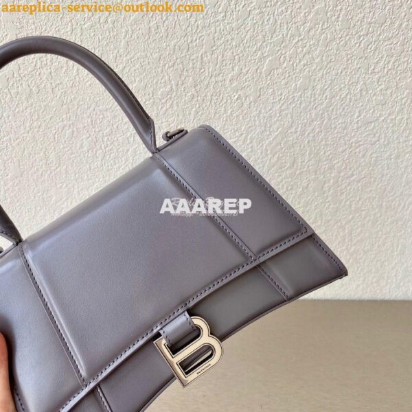 Replica Balenciaga Hourglass Top Handle Bag In Grey Shiny Box Calfskin 6