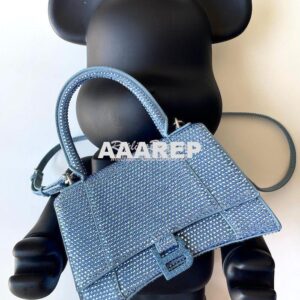 Replica Balenciaga Hourglass Top Handle Bag in Light Blue Suede Calfsk