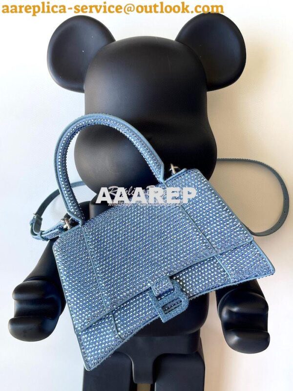 Replica Balenciaga Hourglass Top Handle Bag in Light Blue Suede Calfsk