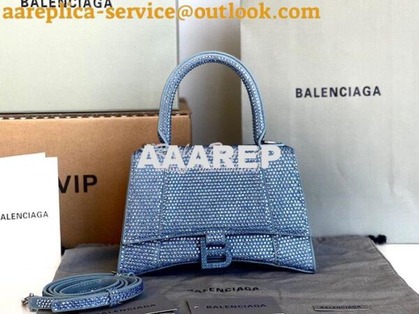 Replica Balenciaga Hourglass Top Handle Bag in Light Blue Suede Calfsk 2