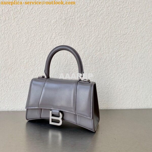 Replica Balenciaga Hourglass Top Handle Bag In Grey Shiny Box Calfskin 9