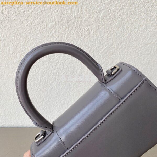 Replica Balenciaga Hourglass Top Handle Bag In Grey Shiny Box Calfskin 10