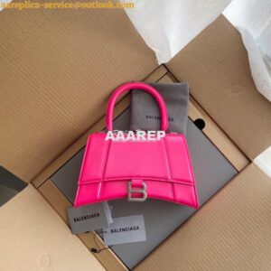 Replica Balenciaga Hourglass Top Handle Bag In Pink Shiny Box Calfskin 2