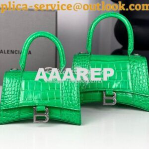 Replica Balenciaga Hourglass Top Handle Bag In Shiny Crocodile Embosse