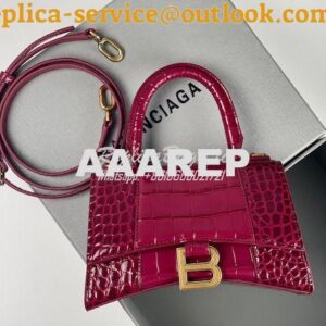 Replica Balenciaga Hourglass Top Handle Bag In Shiny Crocodile Embosse 2