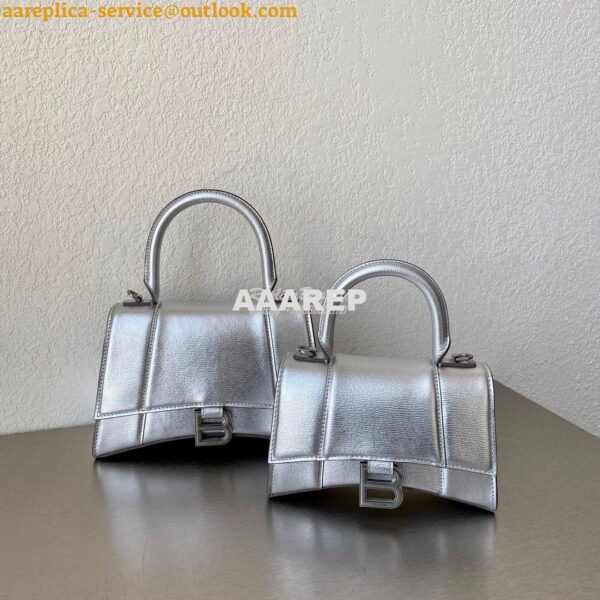 Replica Balenciaga Hourglass Top Handle Bag In Silver Varnished Metall