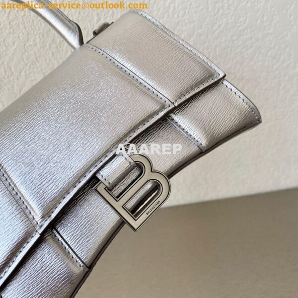 Replica Balenciaga Hourglass Top Handle Bag In Silver Varnished Metall 3