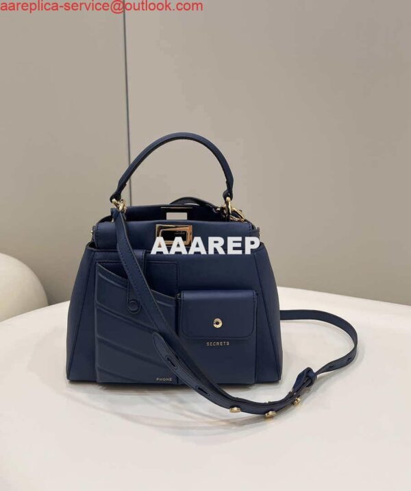 Replica Fendi 8BN335 Peekaboo ISeeU Small Navy blue leather bag 2113s 3