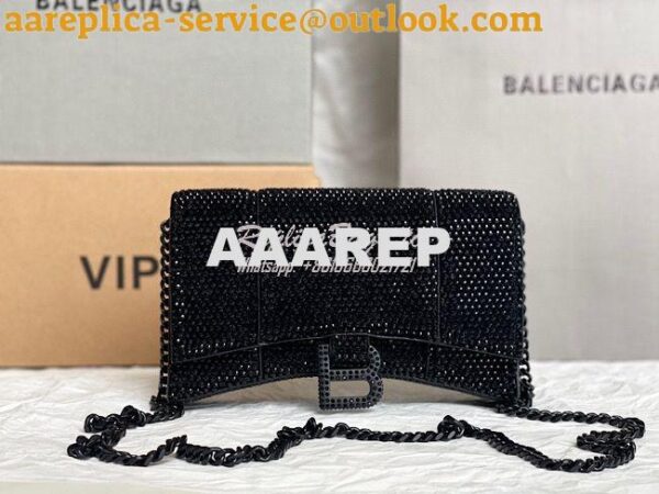 Replica Balenciaga Hourglass Wallet On Chain With Rhinestones In Black