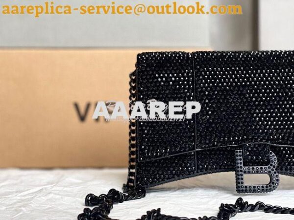 Replica Balenciaga Hourglass Wallet On Chain With Rhinestones In Black 4