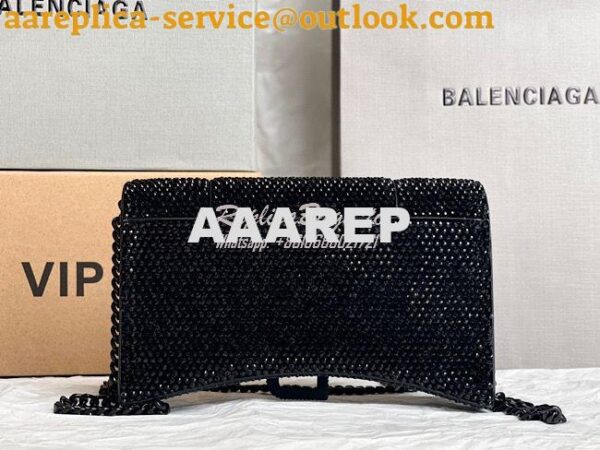 Replica Balenciaga Hourglass Wallet On Chain With Rhinestones In Black 11