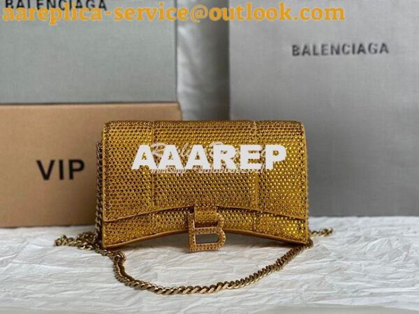 Replica Balenciaga Hourglass Wallet On Chain With Rhinestones In Gold