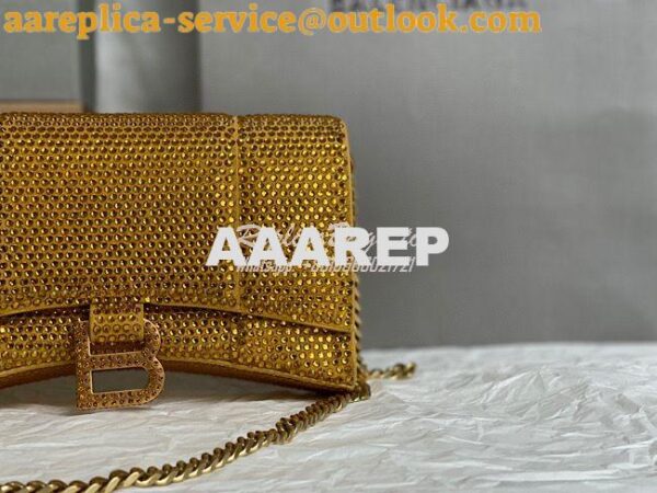 Replica Balenciaga Hourglass Wallet On Chain With Rhinestones In Gold 4