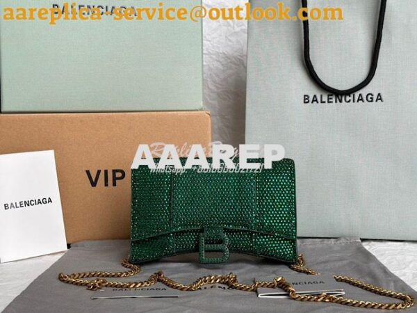 Replica Balenciaga Hourglass Wallet On Chain With Rhinestones In Green 3