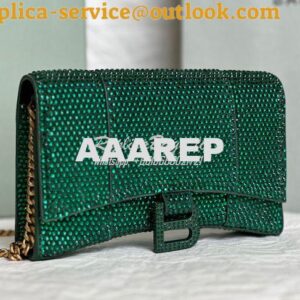 Replica Balenciaga Hourglass Wallet On Chain With Rhinestones In Green 2