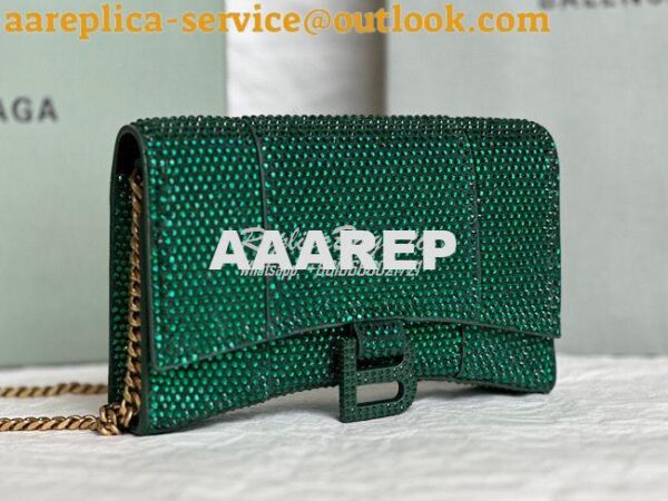 Replica Balenciaga Hourglass Wallet On Chain With Rhinestones In Green 2