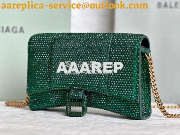 Replica Balenciaga Hourglass Wallet On Chain With Rhinestones In Green 3