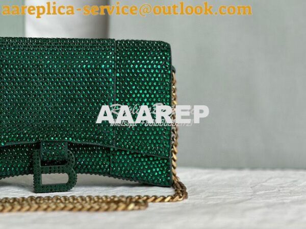 Replica Balenciaga Hourglass Wallet On Chain With Rhinestones In Green 6