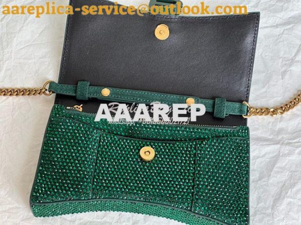 Replica Balenciaga Hourglass Wallet On Chain With Rhinestones In Green 8