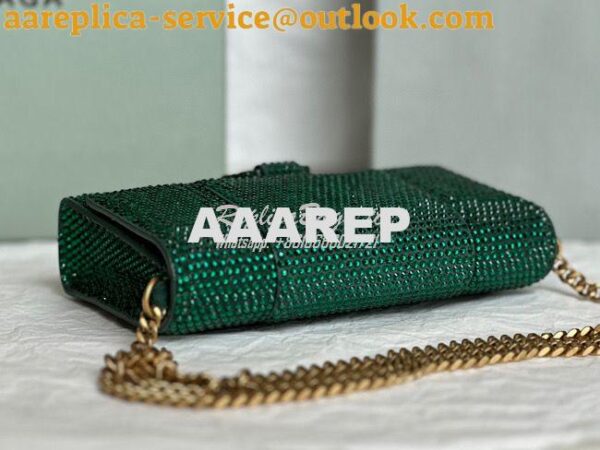 Replica Balenciaga Hourglass Wallet On Chain With Rhinestones In Green 10