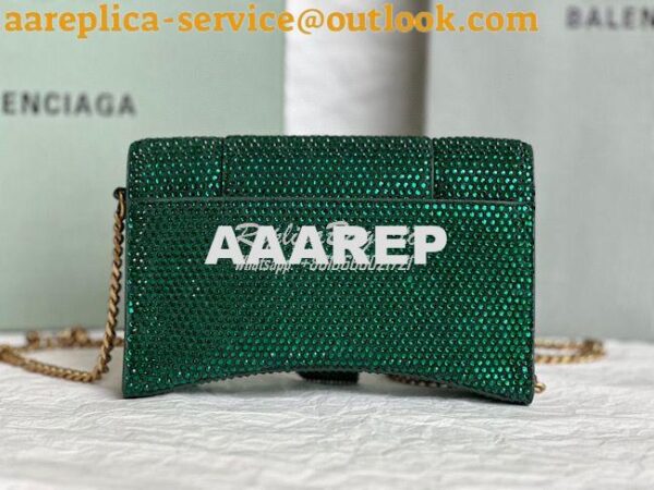 Replica Balenciaga Hourglass Wallet On Chain With Rhinestones In Green 13