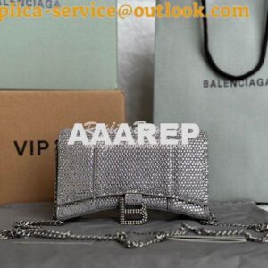 Replica Balenciaga Hourglass Wallet On Chain With Rhinestones In Grey