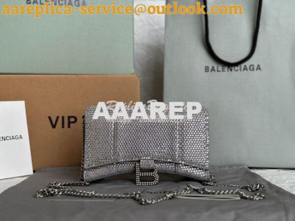 Replica Balenciaga Hourglass Wallet On Chain With Rhinestones In Grey