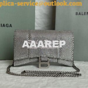 Replica Balenciaga Hourglass Wallet On Chain With Rhinestones In Grey 2