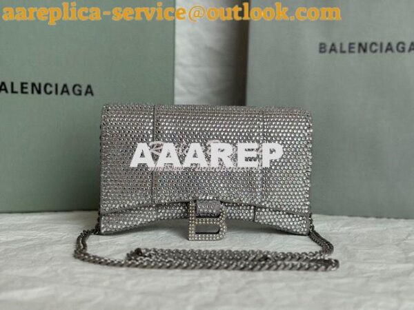 Replica Balenciaga Hourglass Wallet On Chain With Rhinestones In Grey 2