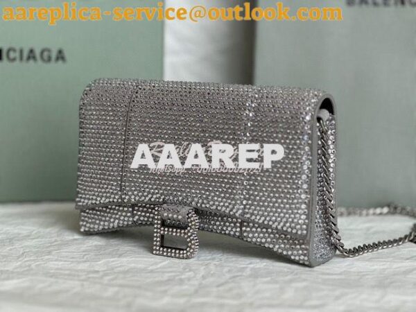 Replica Balenciaga Hourglass Wallet On Chain With Rhinestones In Grey 6