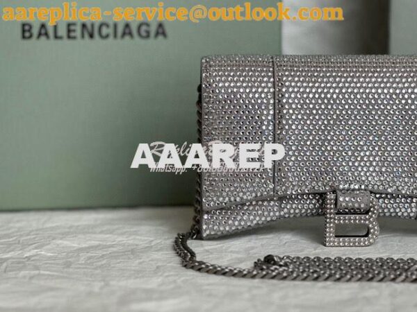 Replica Balenciaga Hourglass Wallet On Chain With Rhinestones In Grey 5