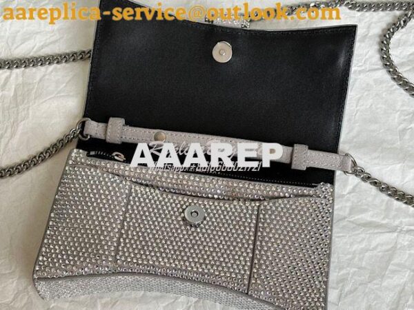 Replica Balenciaga Hourglass Wallet On Chain With Rhinestones In Grey 11