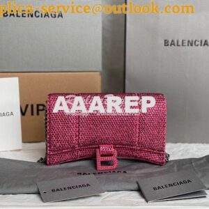 Replica Balenciaga Hourglass Wallet On Chain With Rhinestones In Pink