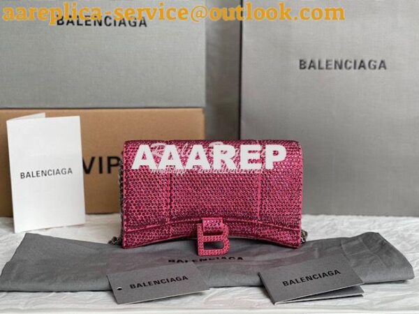 Replica Balenciaga Hourglass Wallet On Chain With Rhinestones In Pink 3