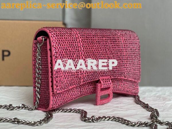 Replica Balenciaga Hourglass Wallet On Chain With Rhinestones In Pink 4