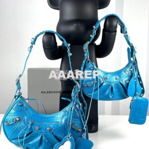 Replica Balenciaga Le Cagole XS S Shoulder Bag in Blue Supple Crocodil