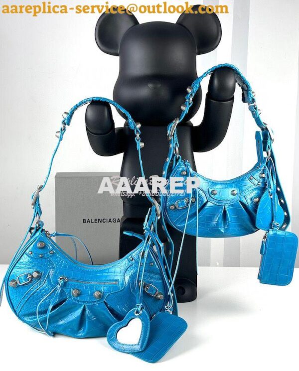 Replica Balenciaga Le Cagole XS S Shoulder Bag in Blue Supple Crocodil