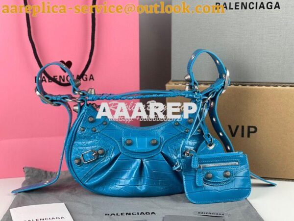 Replica Balenciaga Le Cagole XS S Shoulder Bag in Blue Supple Crocodil 5