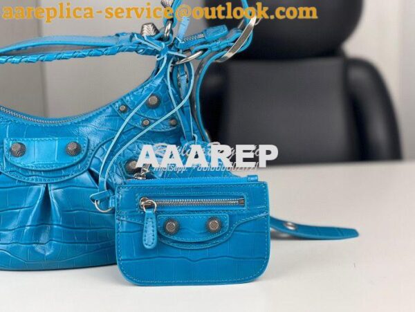 Replica Balenciaga Le Cagole XS S Shoulder Bag in Blue Supple Crocodil 7