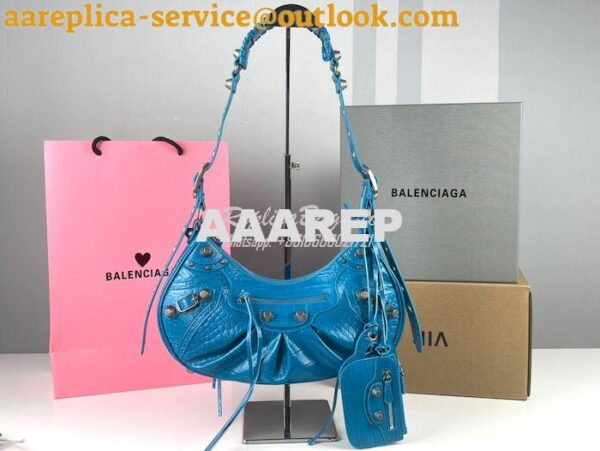 Replica Balenciaga Le Cagole XS S Shoulder Bag in Blue Supple Crocodil 15