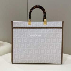 Replica Fendi 8BH386 Sunshine Medium FF White Glazed Fabric Shopper