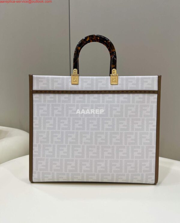 Replica Fendi 8BH386 Sunshine Medium FF White Glazed Fabric Shopper 3