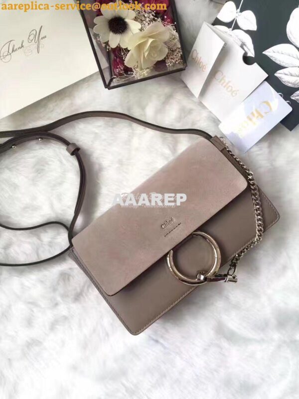 Replica Chloe Faye Small shoulder bag in Suede and Smooth Calfskin Gre 6