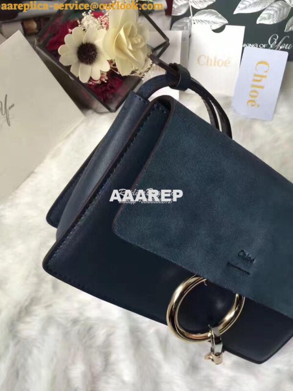 Replica Chloe Faye Small shoulder bag in Suede and Smooth Calfskin Nav