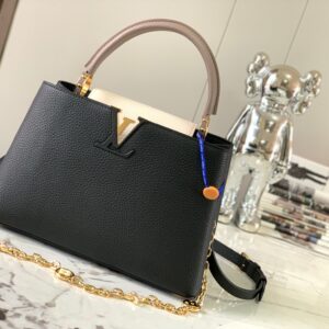 Replica Louis Vuitton Capucines MM LV Bag Black / Galet Gray / Pearly Cream M20708 2