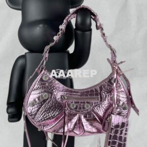 Replica Balenciaga Le Cagole XS S Shoulder Bag in Pink Metallized Croc 2