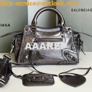 Replica Balenciaga Neo Cagole XS Handbag in Metallic Silver Arena Lamb 2