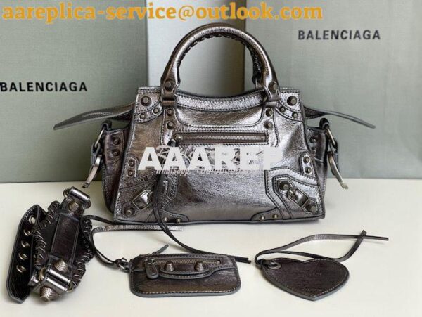 Replica Balenciaga Neo Cagole XS Handbag in Metallic Silver Arena Lamb 4