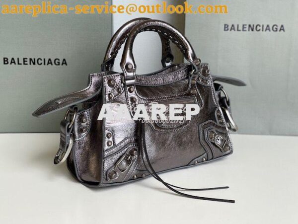 Replica Balenciaga Neo Cagole XS Handbag in Metallic Silver Arena Lamb 5